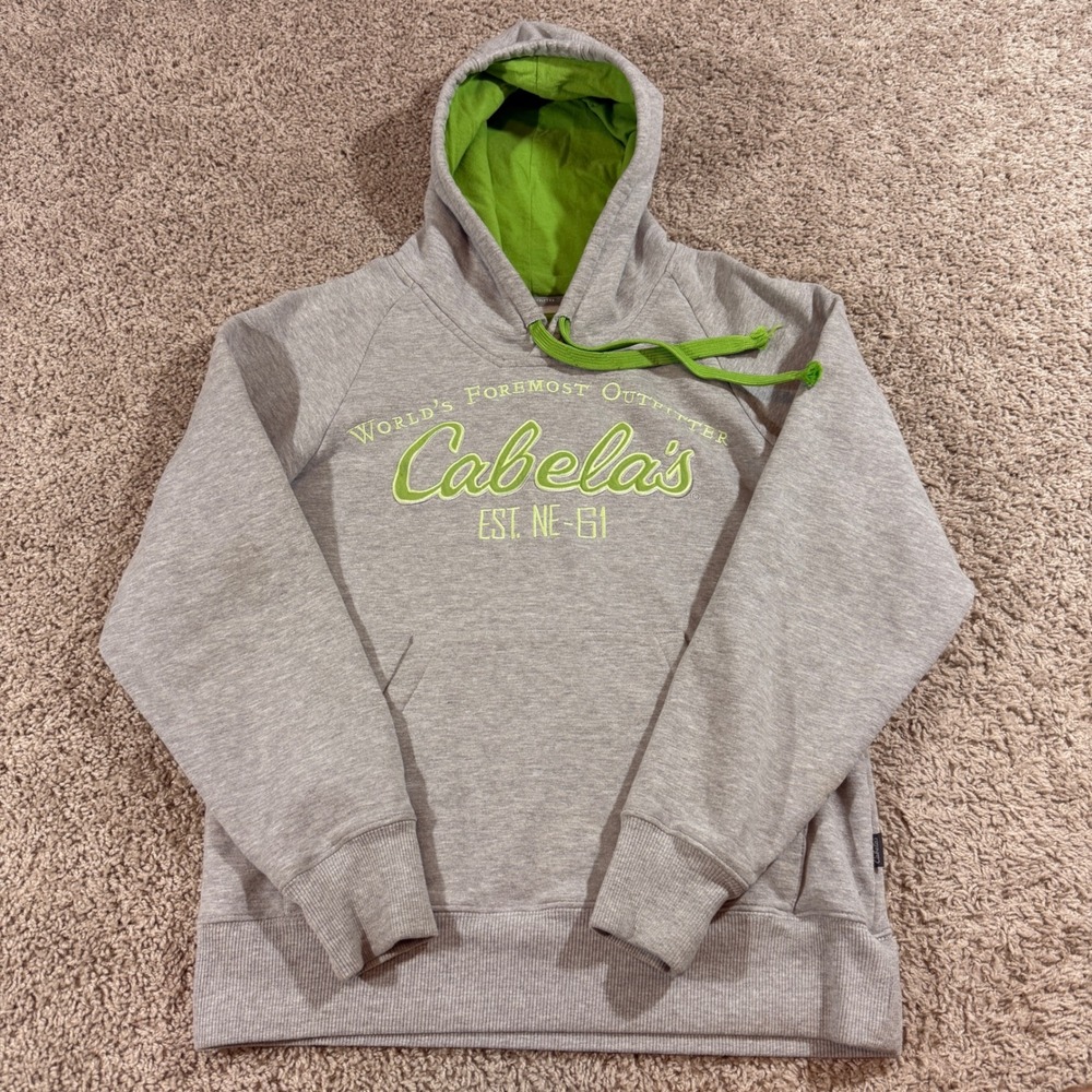 Cabela's Hoodie Mens Small Gray Green Good World'sโ Foremost Outfitter 915043